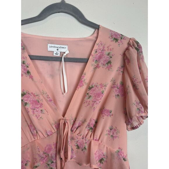 LoveShackFancy Target Fleur Pink Peach Roses Tiered Dress Short Sleeve Ruffles 8 - Picture 3 of 10